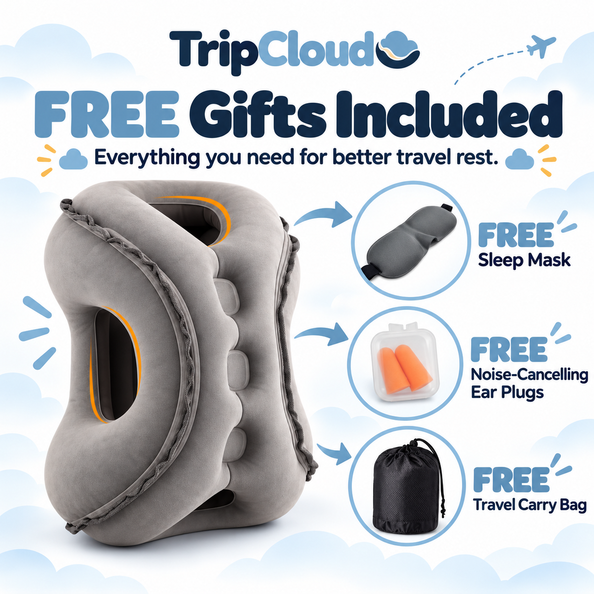 TripCloud™ - Inflatable Travel Pillow